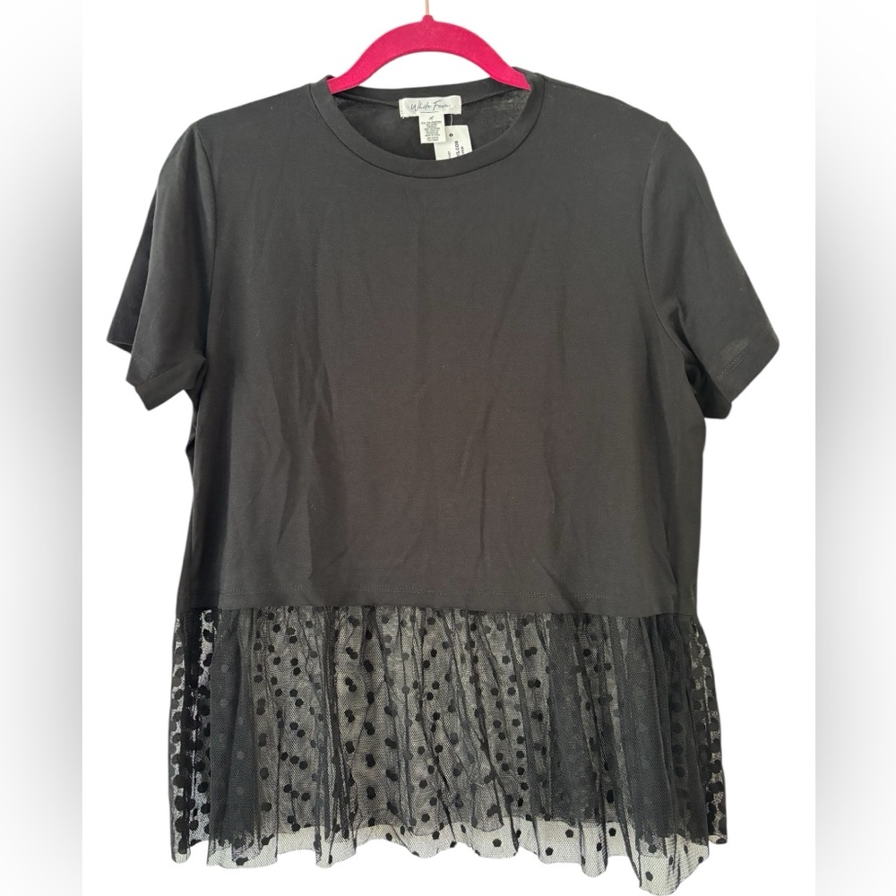 White Fawn Tilly’s Mesh Swiss Dot Peplum Crop Top Tee Shirt Top T-Shirt